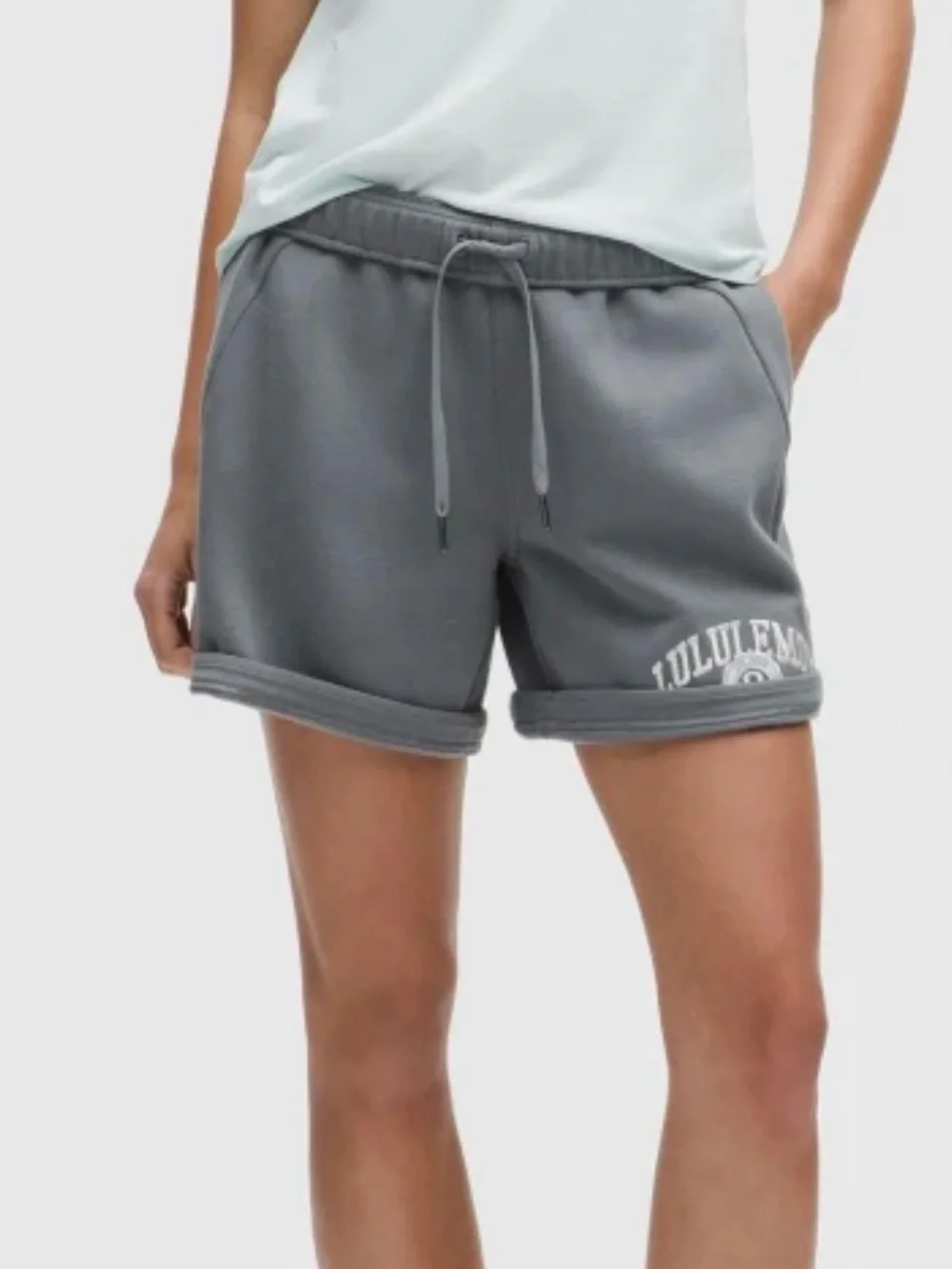 lululemon Scuba Midrise Oversized Women's Gray Athletic Logo Shorts